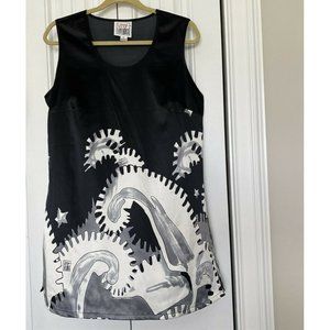 Very Vollbrach Tunic Top Mini Dress Art to Wear Black Graphic Large